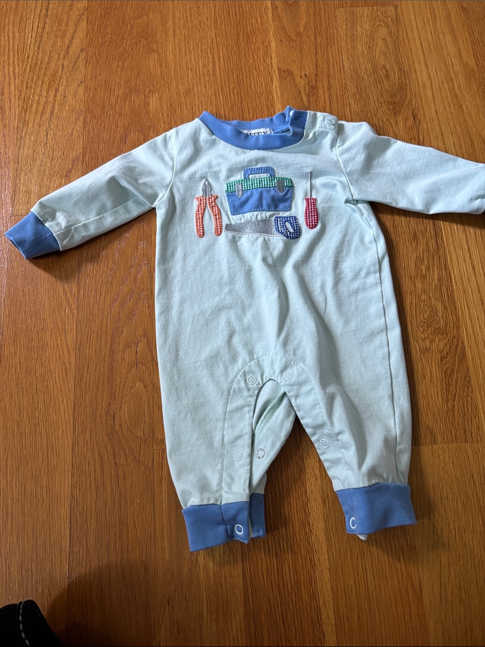 Unbranded Mint and Blue Tool Applique One-Piece 3m